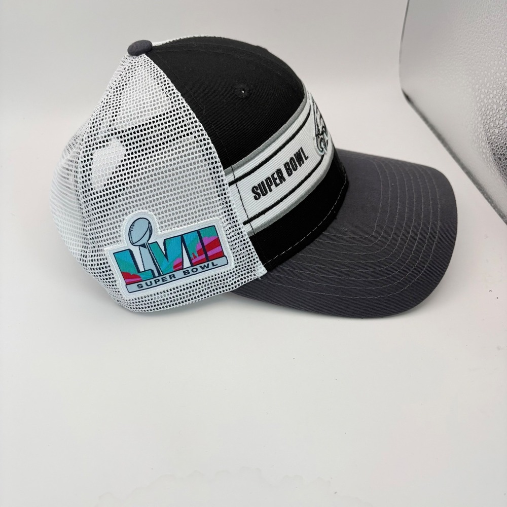 Philadelphia Eagles New Era 9FORTY Super Bowl LVII Snap Back Hat Black White - Picture 2 of 7